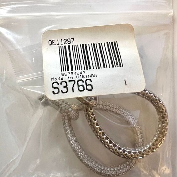 Sterling Silver Rhodium-plated 716 Stone Pavé CZ Hinged Teardrop Hoop Earrings - Picture 10 of 11